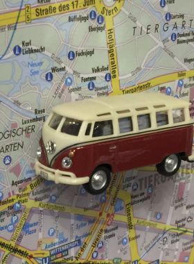 Magnet "Oldtimer" VW Bus Samba rot-beige