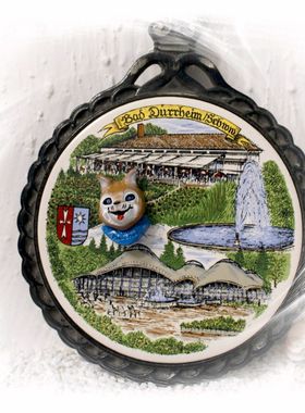 Gußkachel mit Porzellan Motiv "Bad Dürheim" mit Eichhörnle