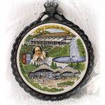 140470 Gußkachel mit Porzellan Motiv "Bad Dürheim" mit Narro