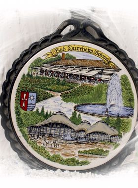 Gußkachel mit Porzellan Motiv "Bad Dürheim" Schwarzwald