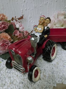 Spardose Hochzeit Traktor mit Anhänger
