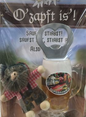 Püpple "Schwarzwald Seppi" mit Flaschenöffner Bierglas
