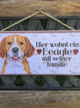 Holzschild mit Hund Beagle und Spruch