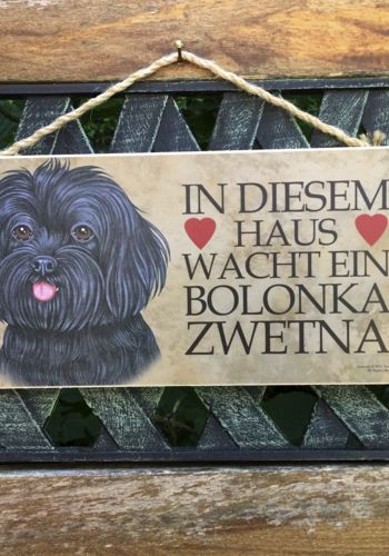 100010 Holzschild mit Hund Bolonka Zwetna und Spruch
