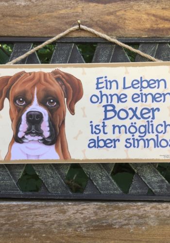 100013 Holzschild mit Hund Boxer und Spruch