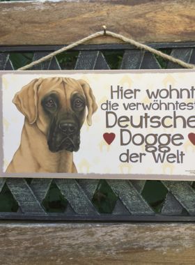 Holzschild mit Hund Deutsche Dogge und Spruch