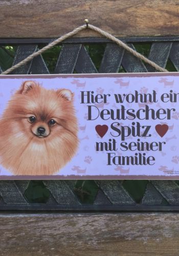 100028 Holzschild mit Hund Spitz und Spruch