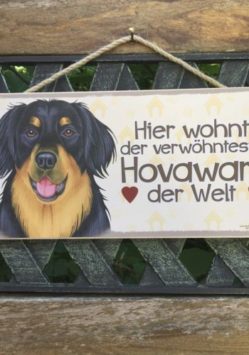 100033 Holzschild mit Hund Hovawart und Spruch