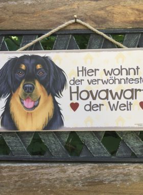 Holzschild mit Hund Hovawart und Spruch