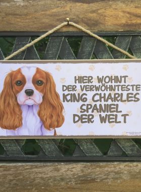 Holzschild mit Hund King Charls und Spruch
