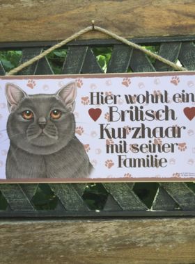 Holzschild mit Katze Britisch Kurzhaar und Spruch
