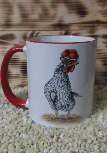 ST125 Schwarzwaldtasse " Huhn " mit rotem Rand