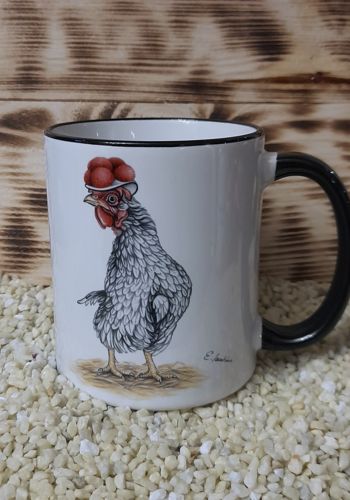 ST126 Schwarzwaldtasse " Huhn " mit schwarzem Rand