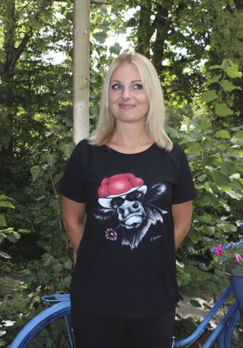 TS10008 Schwarzwald T-Shirt Damen mit Kuh Blume schwarz