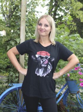 Schwarzwald T-Shirt Damen mit Kuh Zunge schwarz
