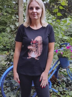 Schwarzwald T-Shirt Damen schwarz mit Eichhörnle