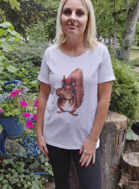 Schwarzwald T-Shirt Damen weiss mit Eichhörnle