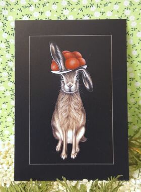Postkarte Schwarzwald Hase mit Bollenhut