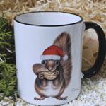 SCHWT111 Weihnachts -Eichh&ouml;rnchen schwarzer Rand ,schwarzer Henkel