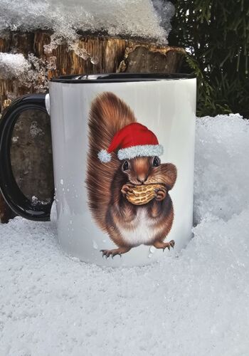 SCHWT111 Weihnachts -Eichhörnchen schwarzer Rand ,schwarzer Henkel