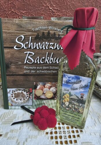 BB10103 Schwarzwald Backbuch mit Honig-Williams-Schnäpsle 350ml und Bollenhut