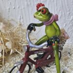 GLF2004 Glücksfrosch Pizza-Pote mit rotem Fahrrad und Pizzaschachtel