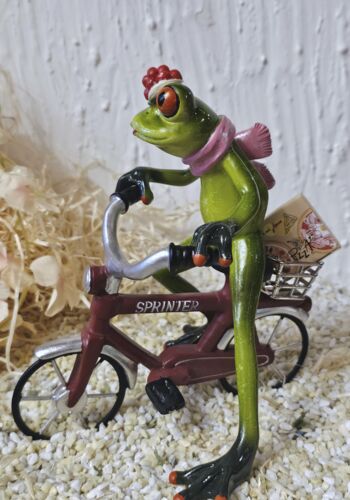 GLF2004 Glücksfrosch Pizza-Pote mit rotem Fahrrad und Pizzaschachtel