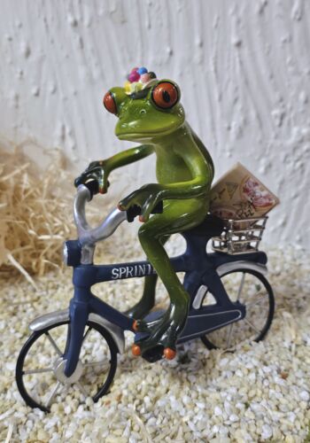 GLF2005 Glücksfrosch Pizza-Pote mit blauem Fahrrad und Pizzaschachtel