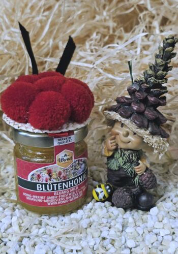 HW1001 Honig Wichtel Alois mit Blüten und Bollenhut rot
