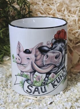 Schwarzwaldtasse Sau-Cool schwarzer Rand schwarzer Henkel