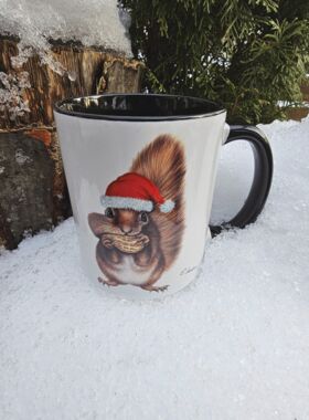 Schwarzwaldtasse Wintereichhörnchen innen schwarz schwarzer Rand schwarzer Henkel