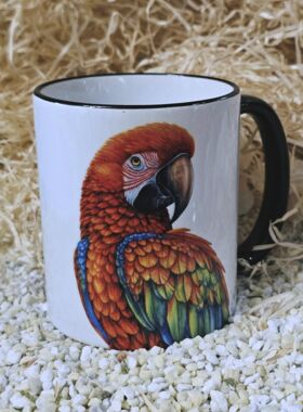 Wildparadiestasse Papagei im Dschungel weiss schwarzer Rand schwarzer Henkel