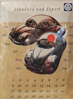Blechschild VW Bulli und K&auml;fer Jahreskalender