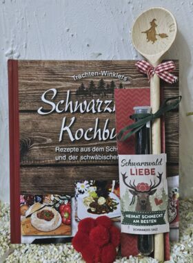 Schwarzwaldkochbuch mit Schwarzem Salz Kochl&ouml;ffel Hexe Bollenhut