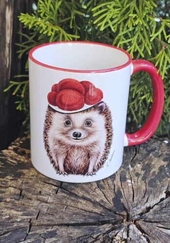 TS10031 Schwarzwaldtasse Igel roter Rand roter Henkel