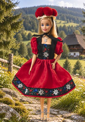 SCHM1003 Schwarzwald Marianderl mit Bollenhut Dirndl rot