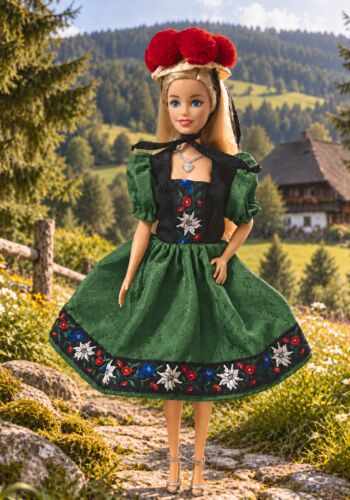 SCHM10044 Schwarzwald Marianderl mit Bollenhut Dirndl gr&uuml;n