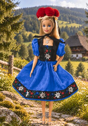 SCHM1005 Schwarzwald Marianderl mit Bollenhut Dirndl blau