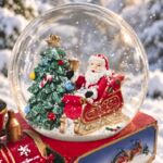 SCHK1100 Spieluhr Schneekugel mit Lokomotive mit Nikolaus und Tannenbaum